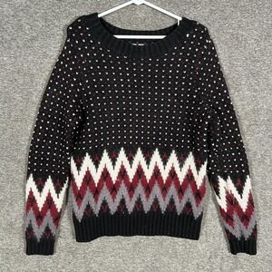 LL Bean Signature Sweater Womens‎ Small Black Fair Isle Wool Mohair Pullover